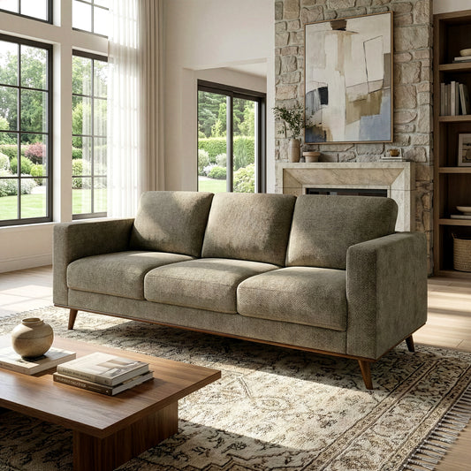 Bishop Brown Corduroy Twill Fabric Sofa with Wood Legs