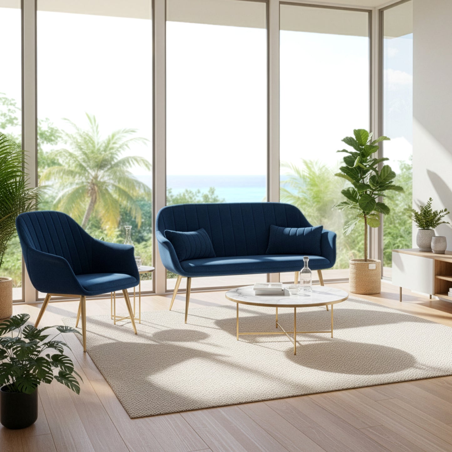 Angela Blue Velvet Loveseat and Accent Chair Set