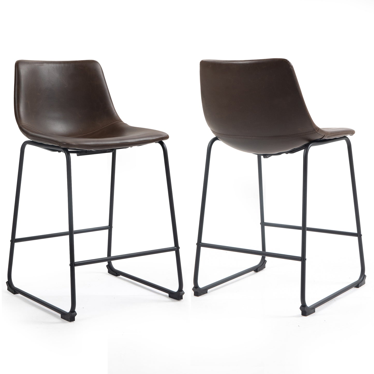 Adan Iron Frame Dark Brown PU Leather Counter Stool (Set of 2)