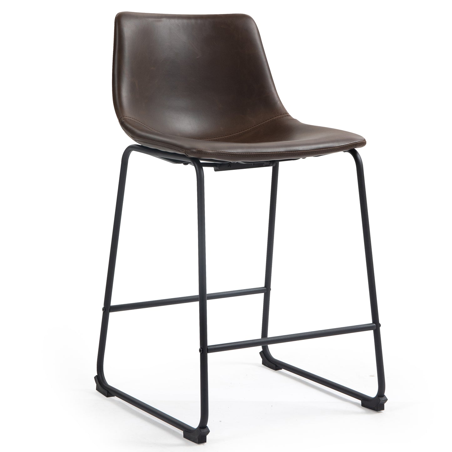 Adan Iron Frame Dark Brown PU Leather Counter Stool (Set of 2)