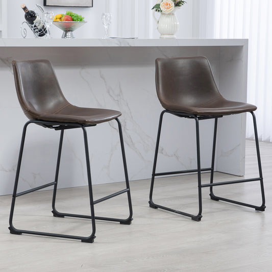 Adan Iron Frame Dark Brown PU Leather Counter Stool (Set of 2)