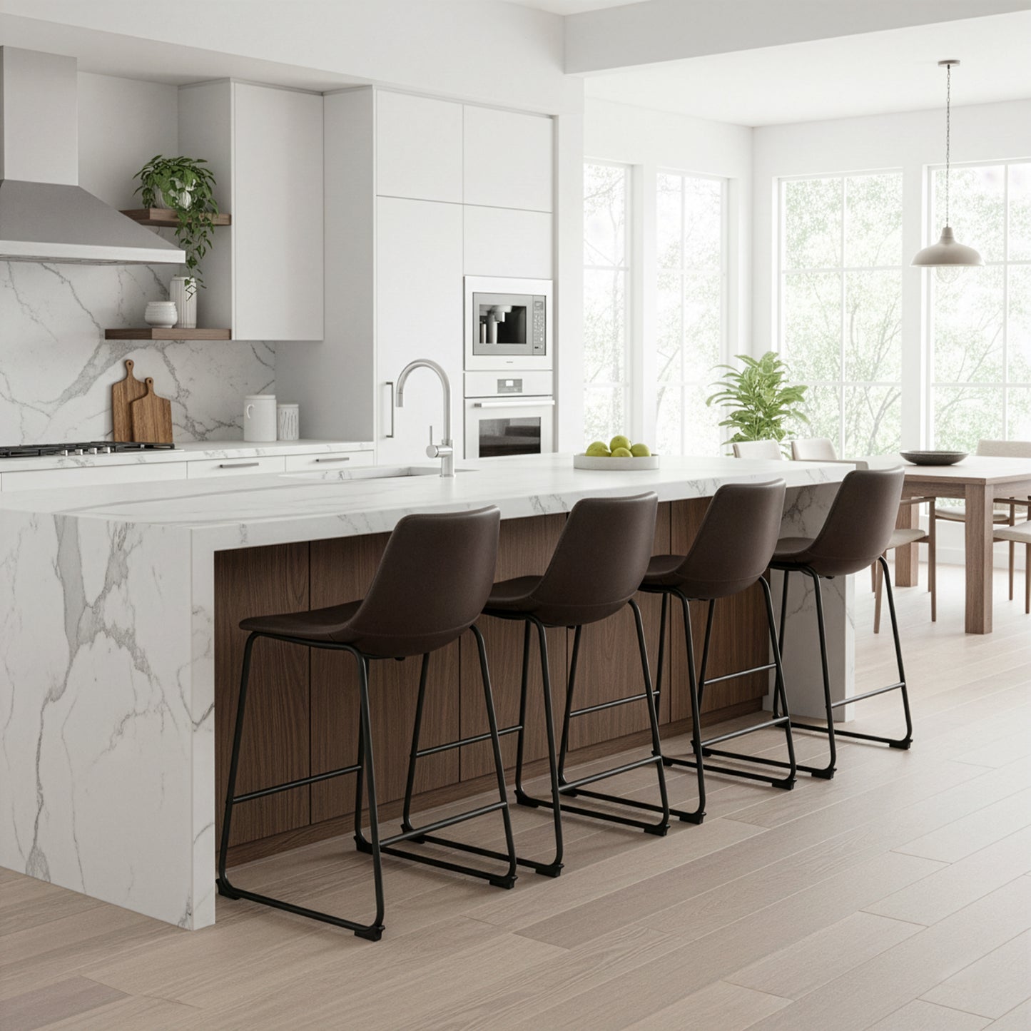 Adan Iron Frame Dark Brown PU Leather Counter Stool (Set of 2)