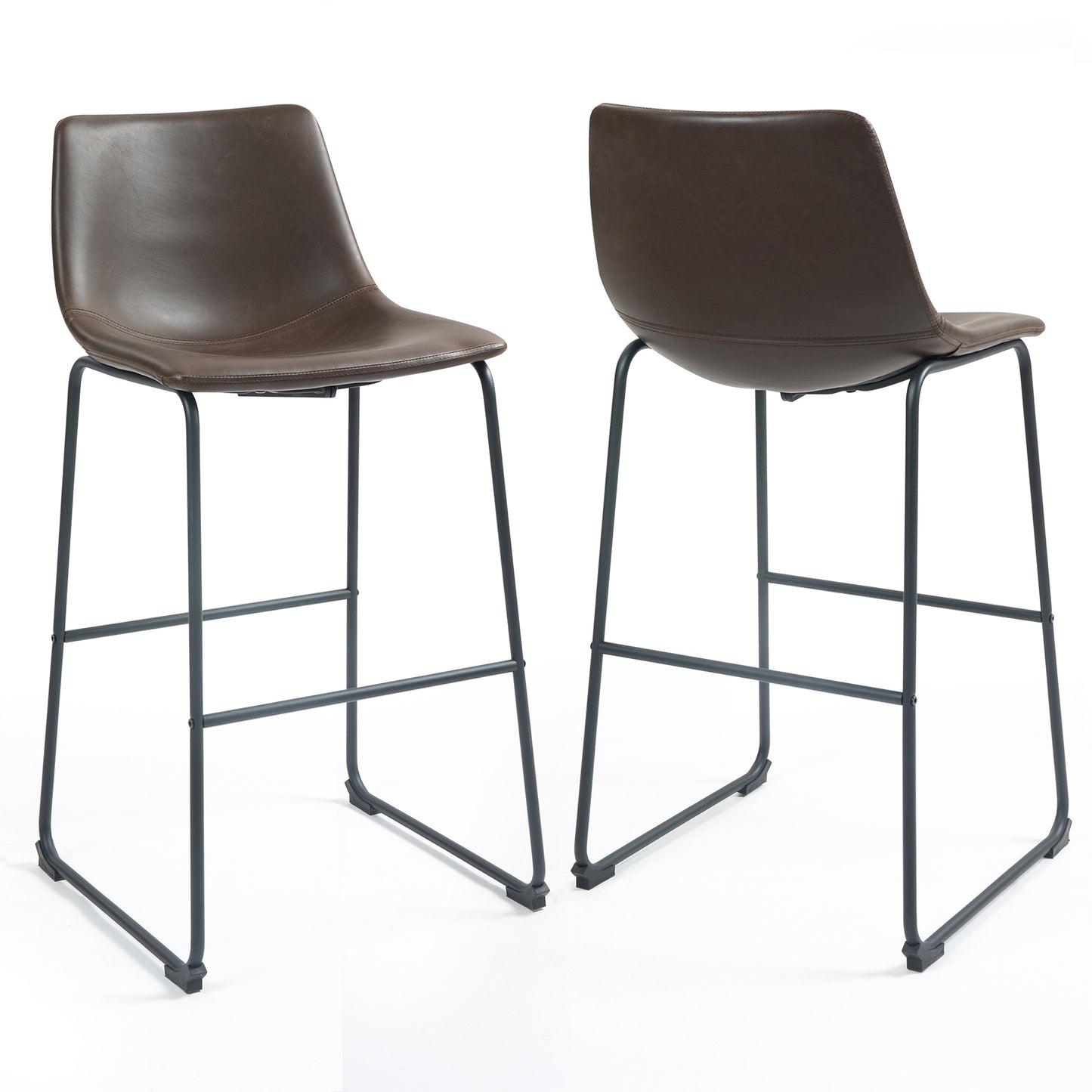 Adan Iron Frame Dark Brown PU Leather Bar Stool (Set of 2)