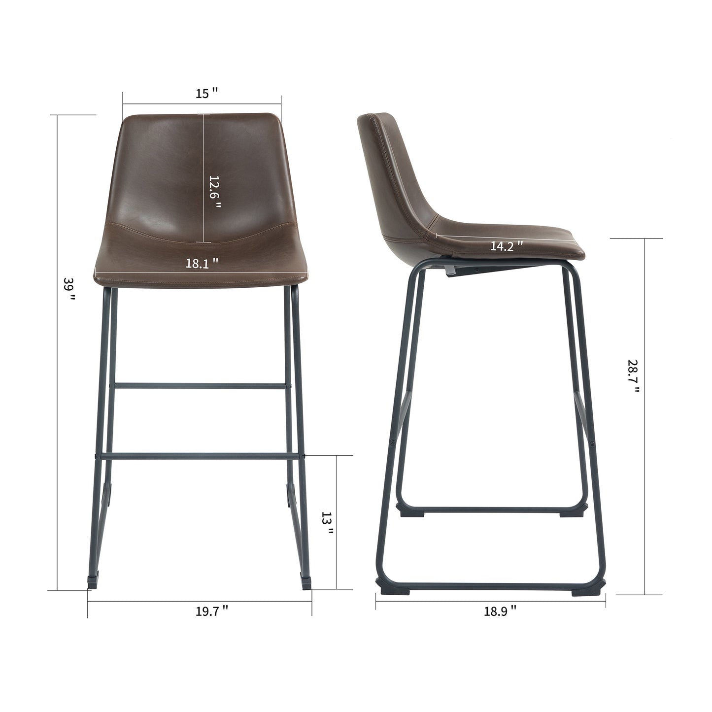 Adan Iron Frame Dark Brown PU Leather Bar Stool (Set of 2)