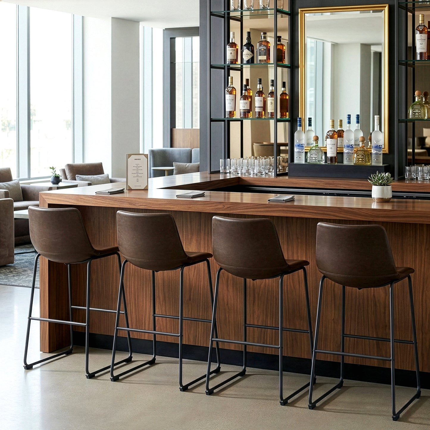 Adan Iron Frame Dark Brown PU Leather Bar Stool (Set of 2)