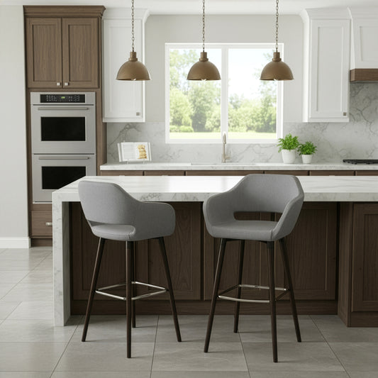 Adel Mid-century Retro Modern Grey Fabric Bar Stool with Beech Legs (Set of 2)