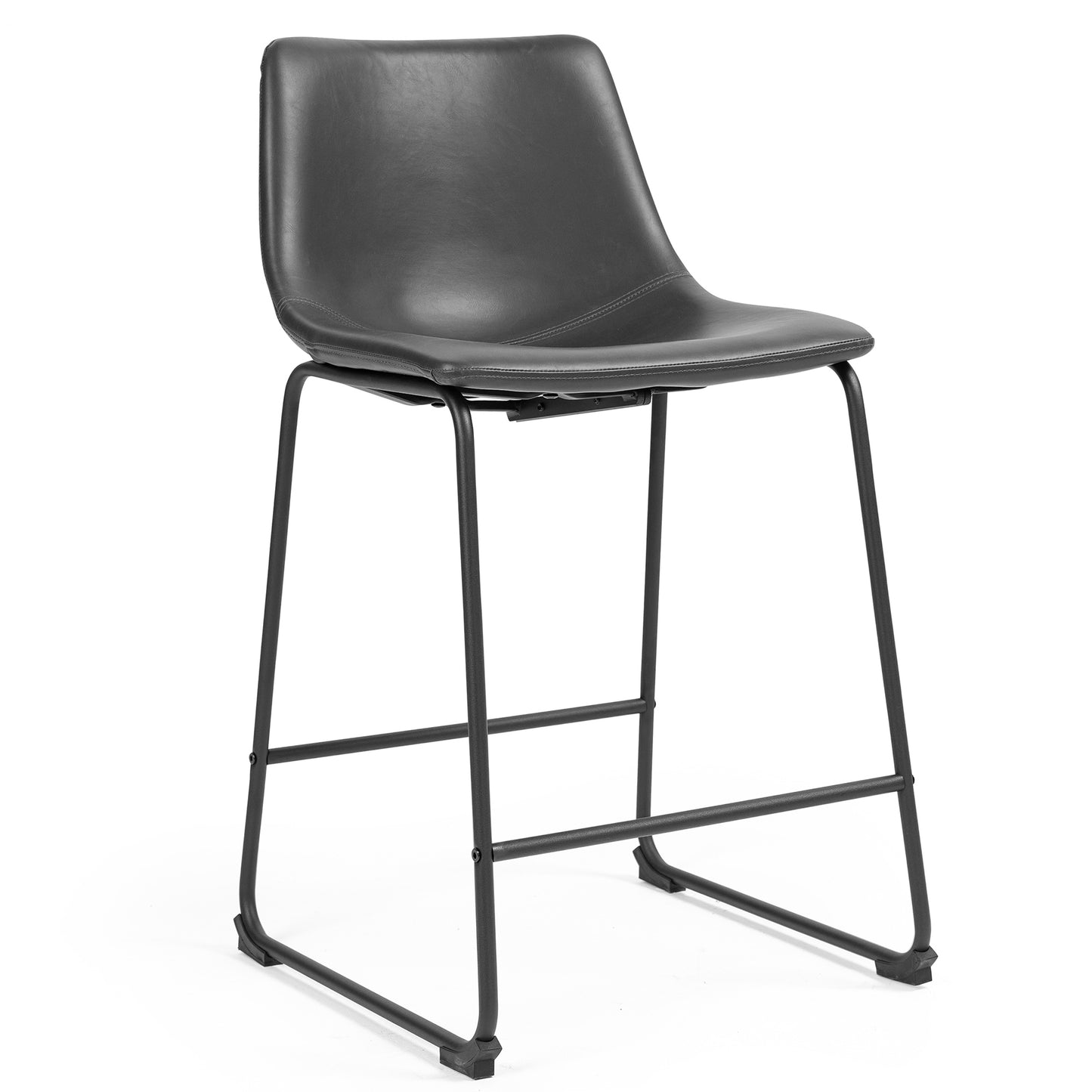 Set of 2 Adan Iron Frame Vintage Gray Faux Leather Counter Stool