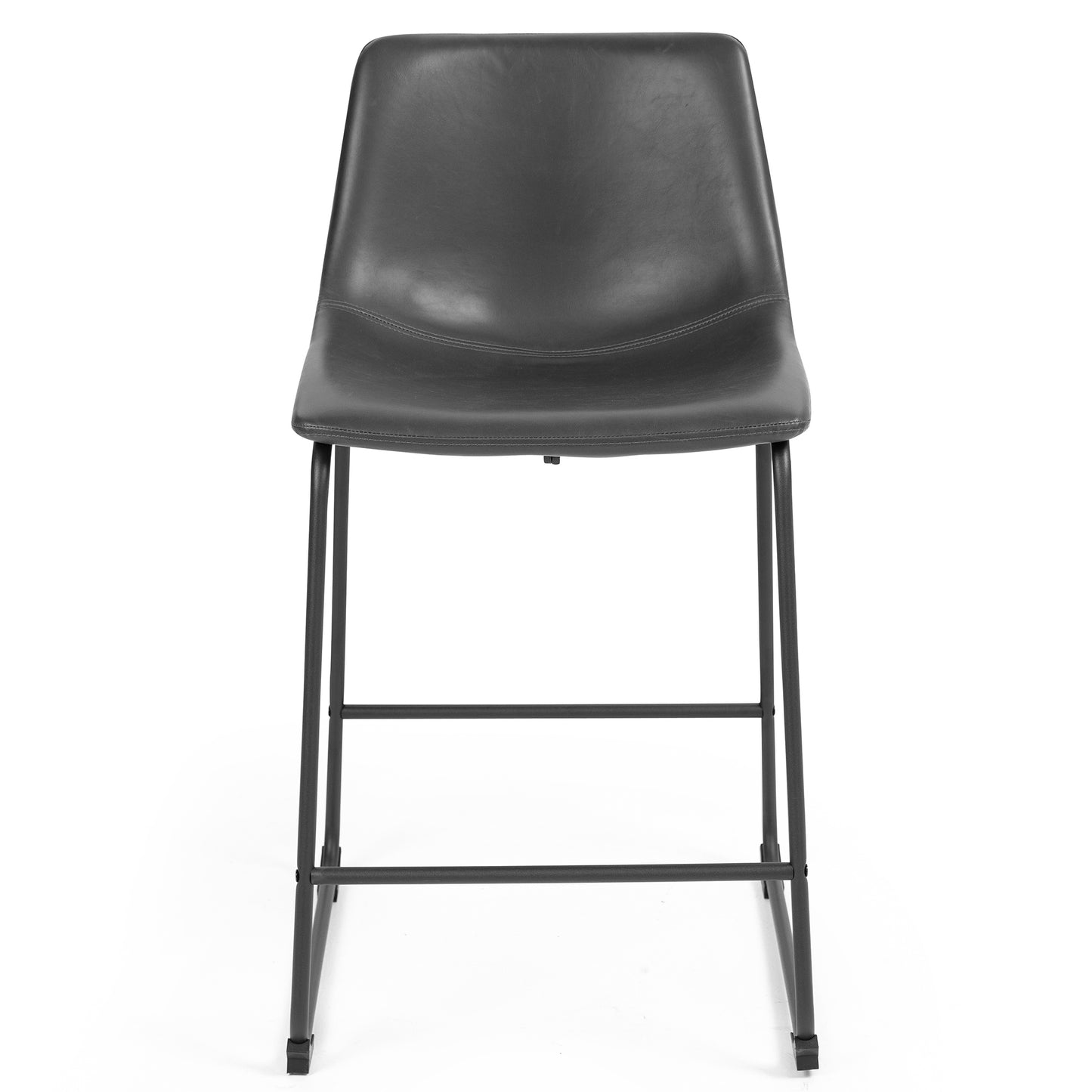 Set of 2 Adan Iron Frame Vintage Gray Faux Leather Counter Stool
