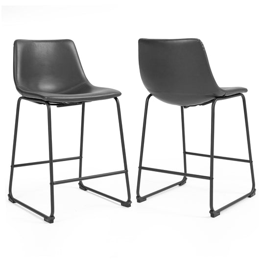 Set of 2 Adan Iron Frame Vintage Gray Faux Leather Counter Stool