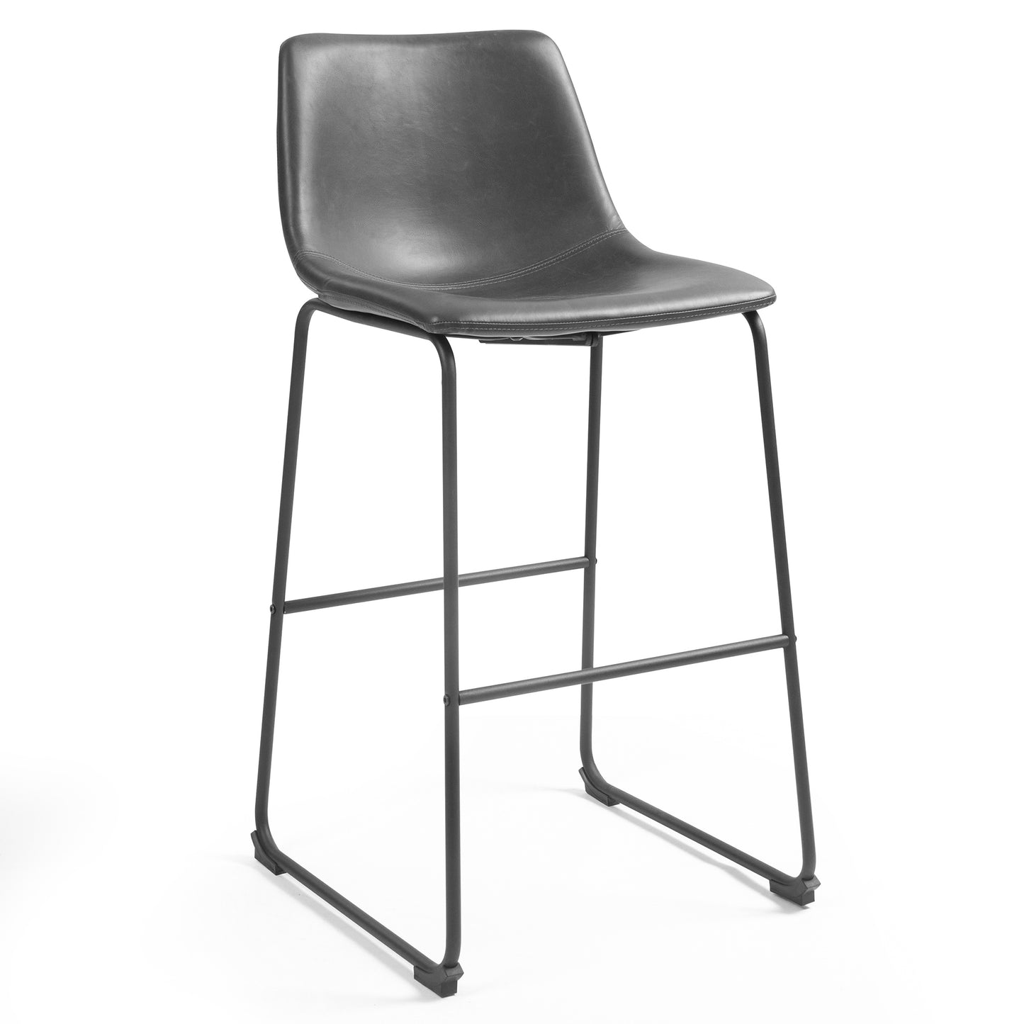 Set of 2 Adan Iron Frame Vintage Grey Faux Leather Bar Stool