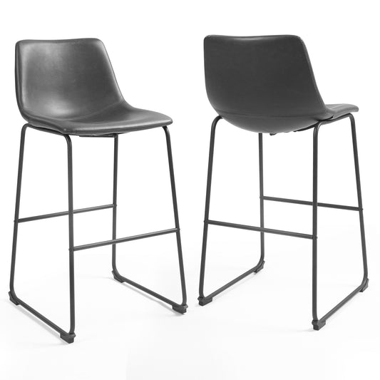 Set of 2 Adan Iron Frame Vintage Grey Faux Leather Bar Stool