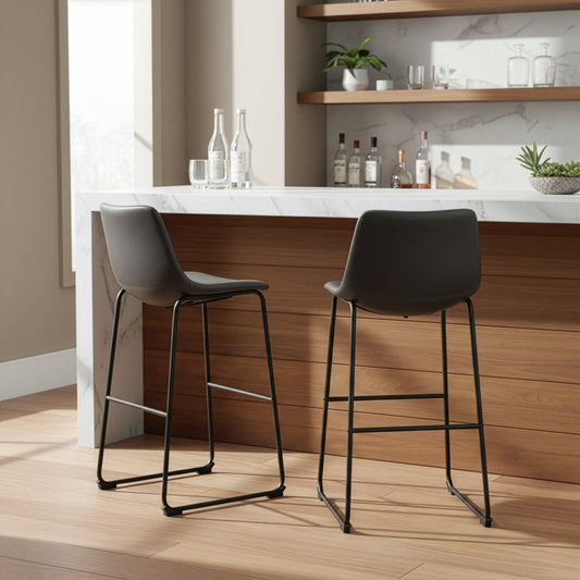 Set of 2 Adan Iron Frame Vintage Grey Faux Leather Bar Stool
