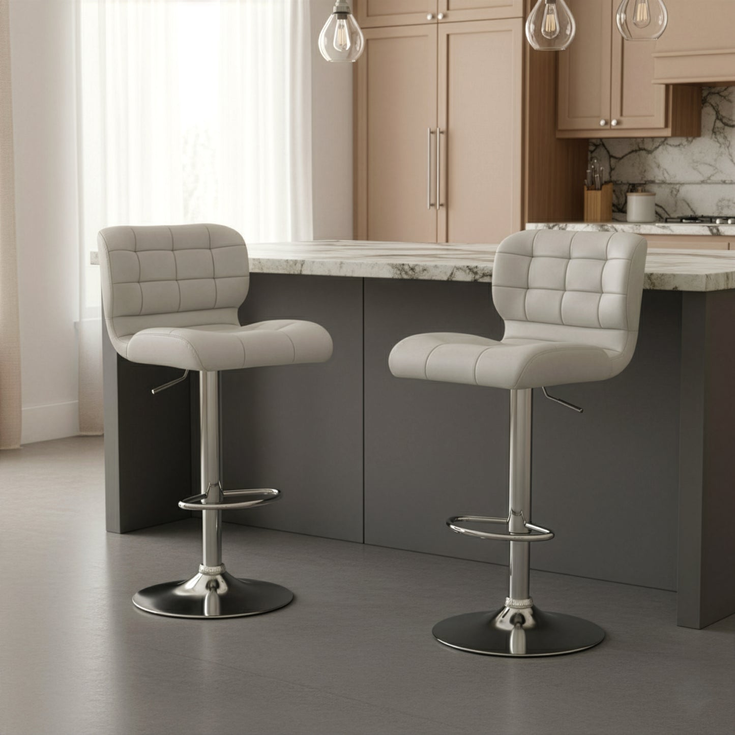 Set of 2 Adler Ashy Color Light Taupe Faux Leather Adjustable Height Bar Stool