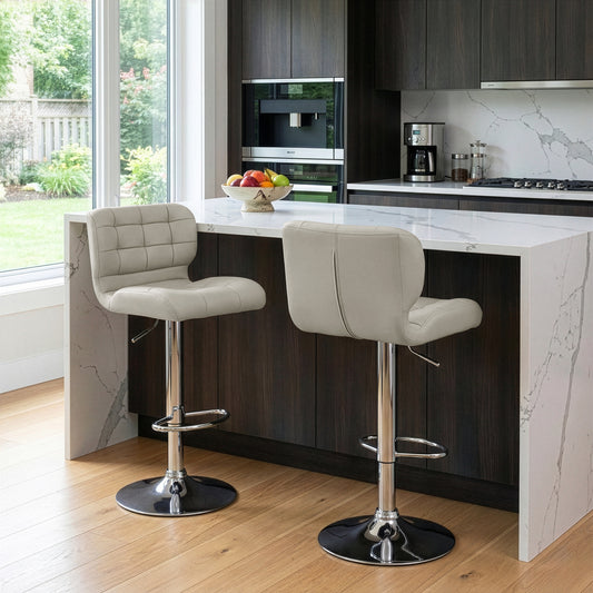 Set of 2 Adler Ashy Color Light Taupe Faux Leather Adjustable Height Bar Stool