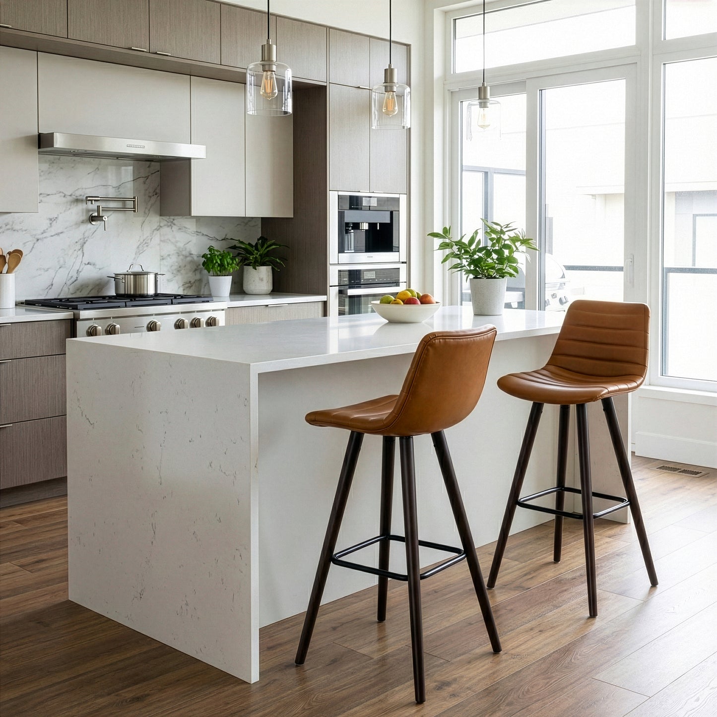 Set of 2 Alden Caramel Brown Bar Stool with Beech Legs