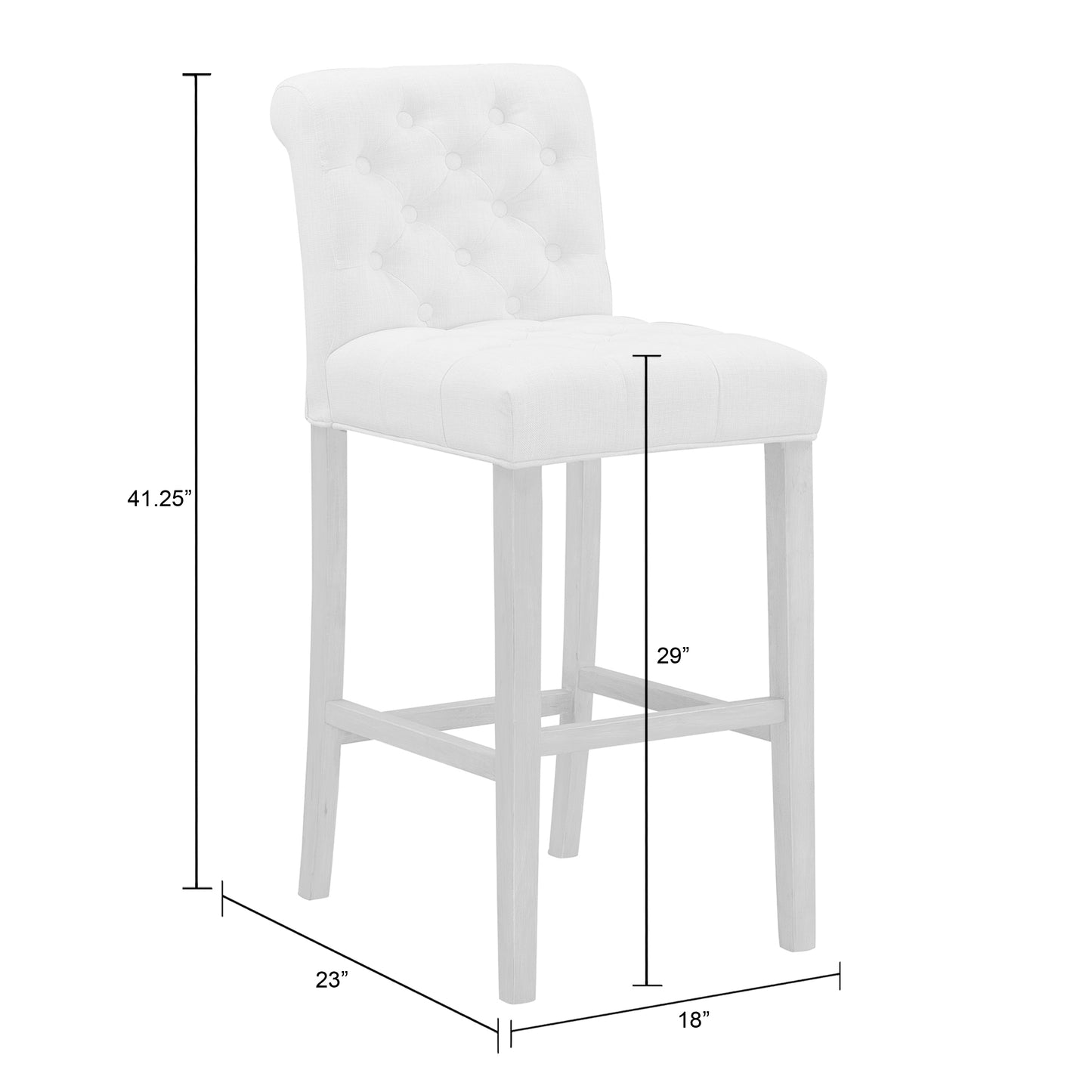 Set of 2 Aleen Beige Fabric Bar Stool with Roll Back Design and Tufted Buttons