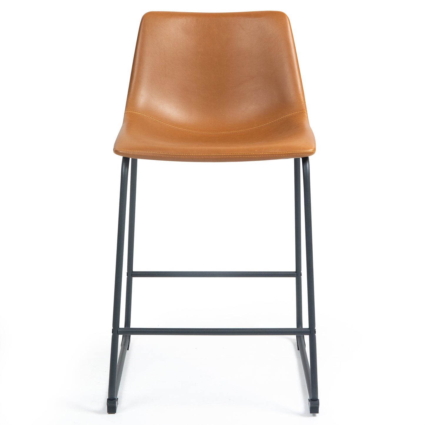 Set of 2 Adan Iron Frame Vintage Cappuccino Faux Leather Counter Stool