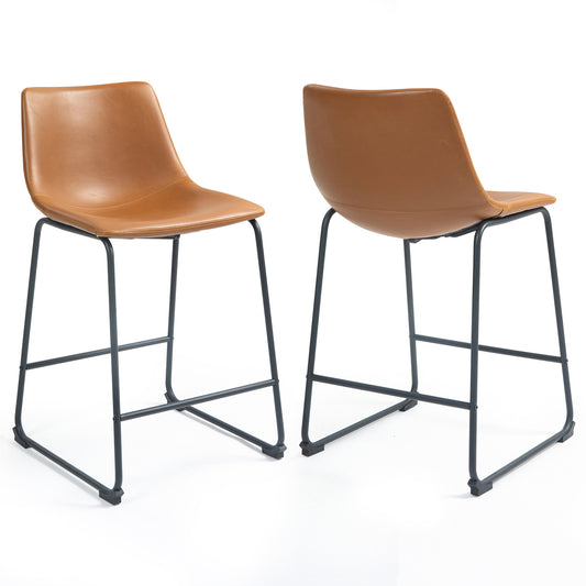 Set of 2 Adan Iron Frame Vintage Cappuccino Faux Leather Counter Stool