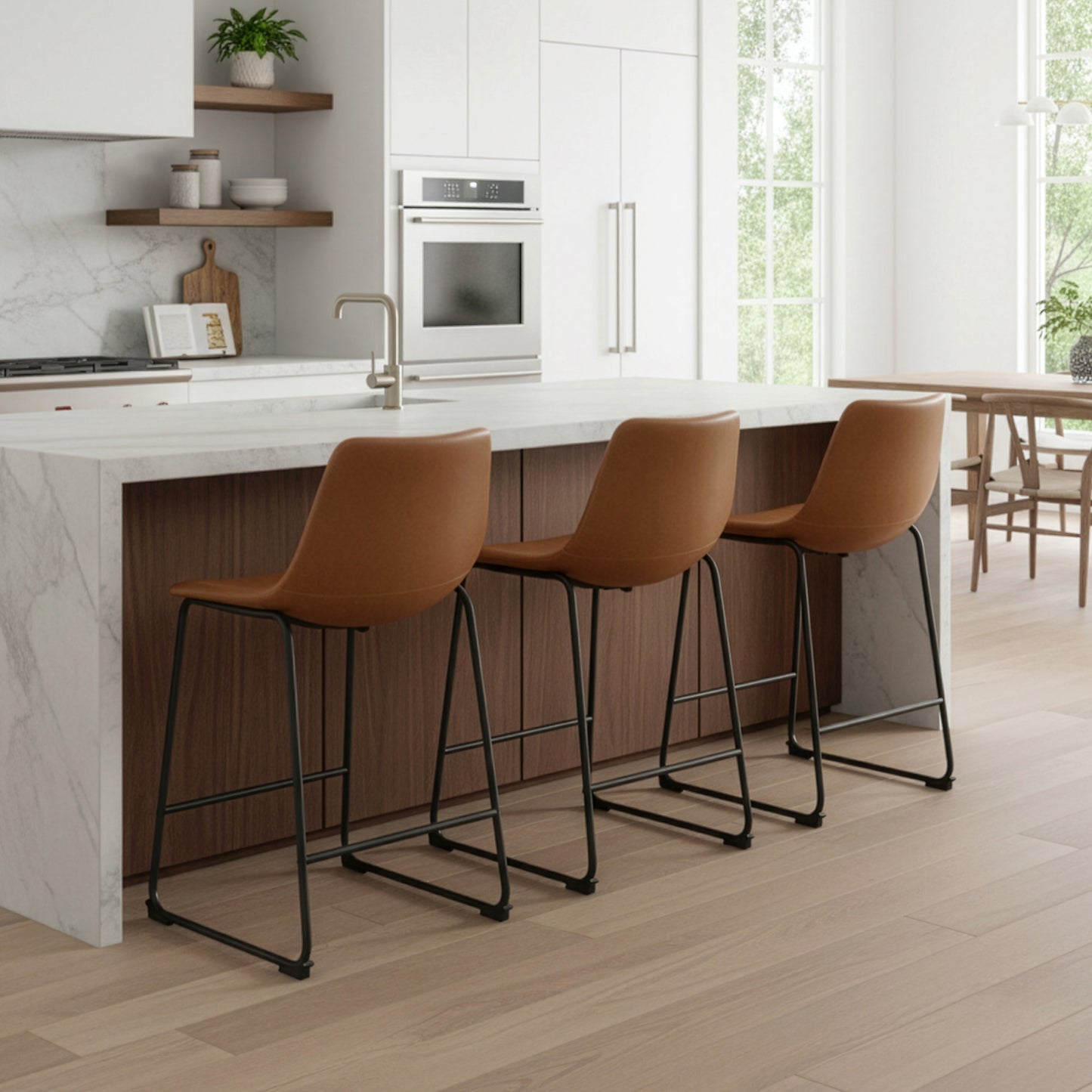 Set of 2 Adan Iron Frame Vintage Cappuccino Faux Leather Counter Stool