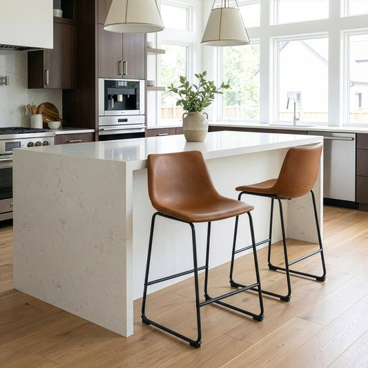 Set of 2 Adan Iron Frame Vintage Cappuccino Faux Leather Counter Stool