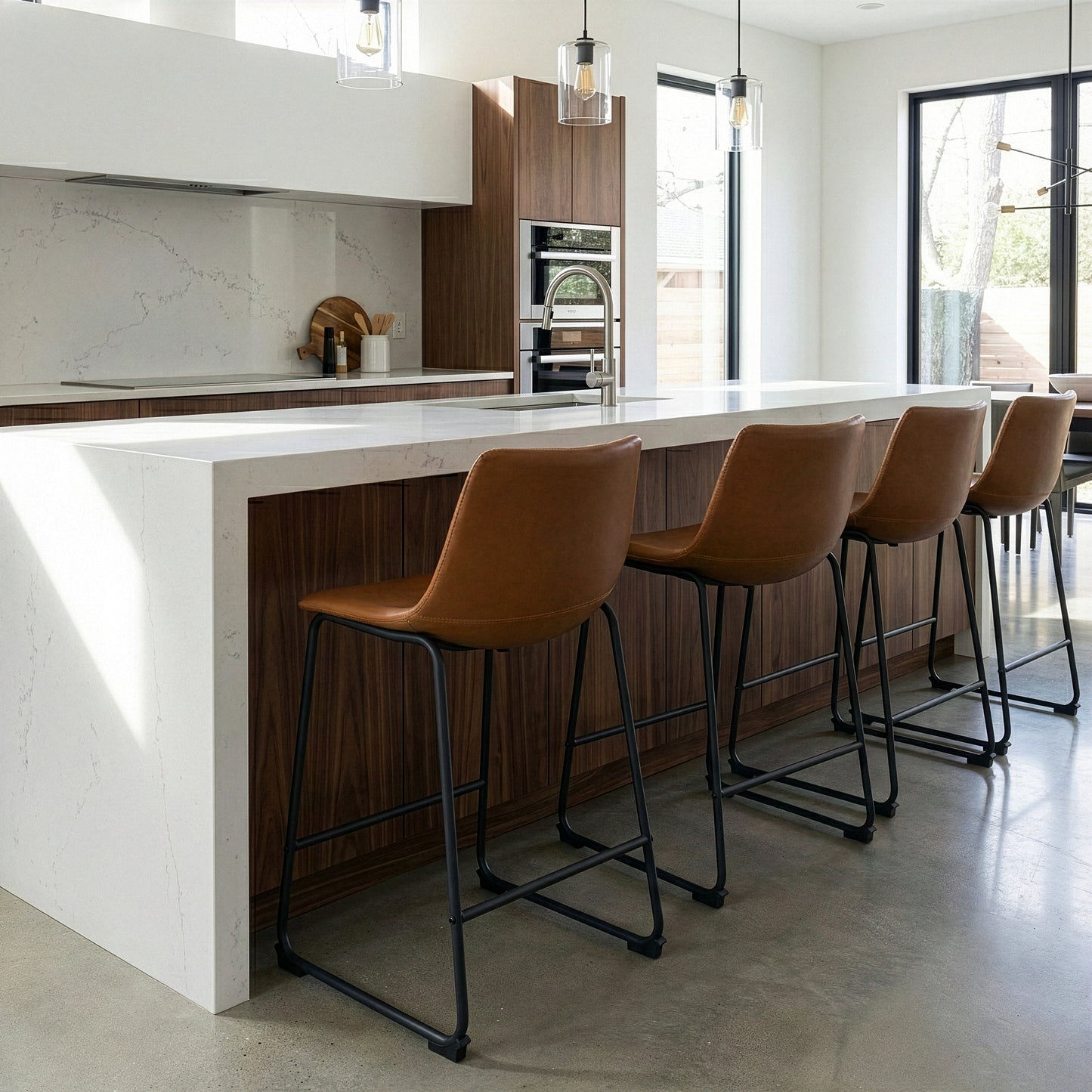 Set of 2 Adan Iron Frame Vintage Cappuccino Faux Leather Counter Stool