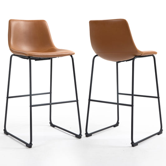Set of 2 Adan Iron Frame Vintage Cappuccino Faux Leather Bar Stool