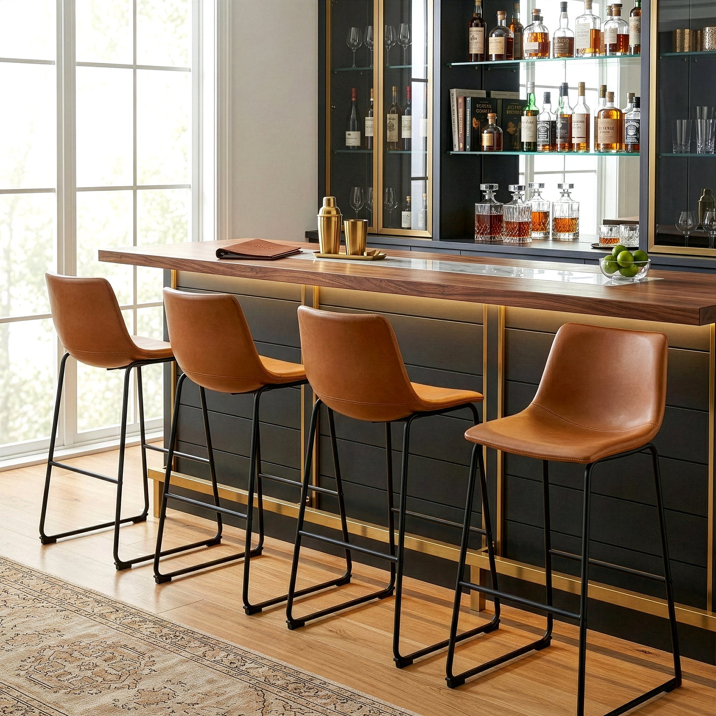 Set of 2 Adan Iron Frame Vintage Cappuccino Faux Leather Bar Stool