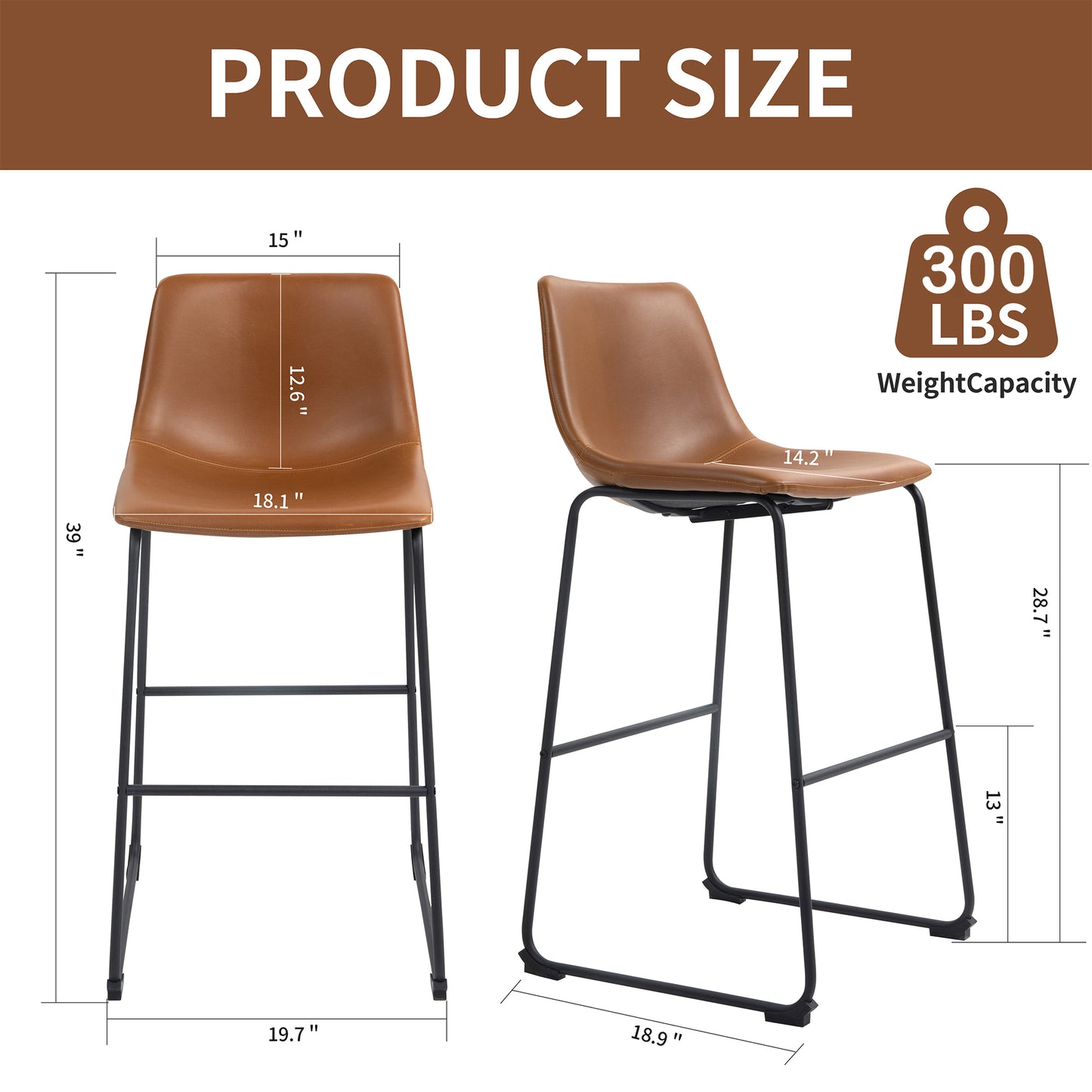 Set of 2 Adan Iron Frame Vintage Cappuccino Faux Leather Bar Stool