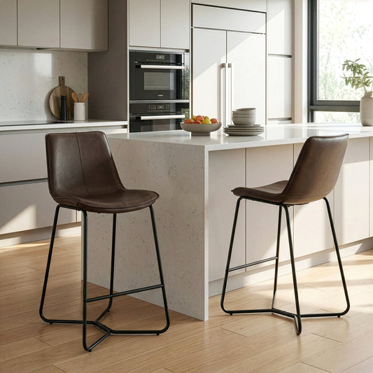 Set of 2 Amery Iron Frame Vintage Brown Faux Leather Counter Stool