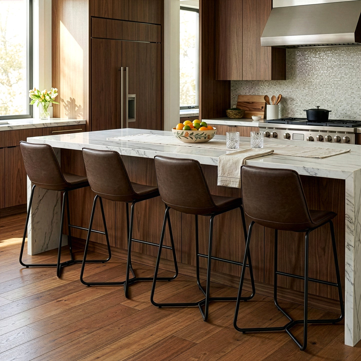 Set of 2 Amery Iron Frame Vintage Brown Faux Leather Counter Stool