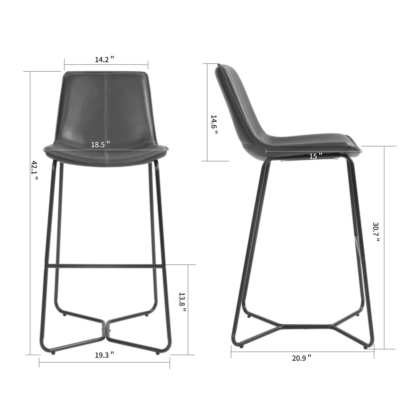 Set of 2 Amery Iron Frame Vintage Brown Faux Leather Bar Stool