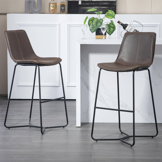 Set of 2 Amery Iron Frame Vintage Brown Faux Leather Bar Stool