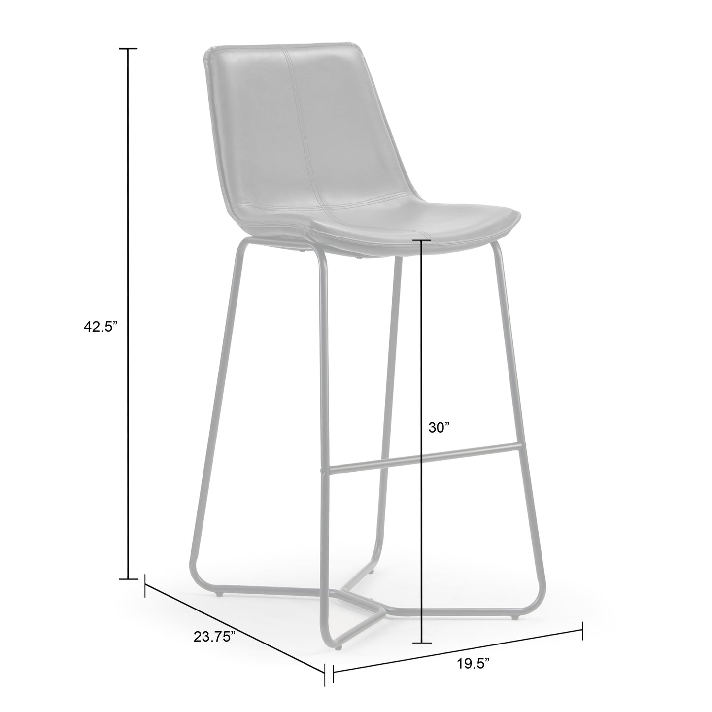 Set of 2 Amery Iron Frame Vintage Grey Faux Leather Bar Stool
