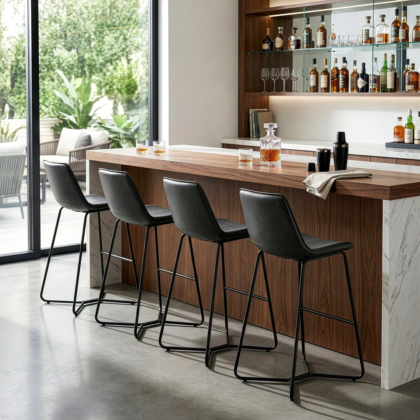 Set of 2 Amery Iron Frame Vintage Grey Faux Leather Bar Stool