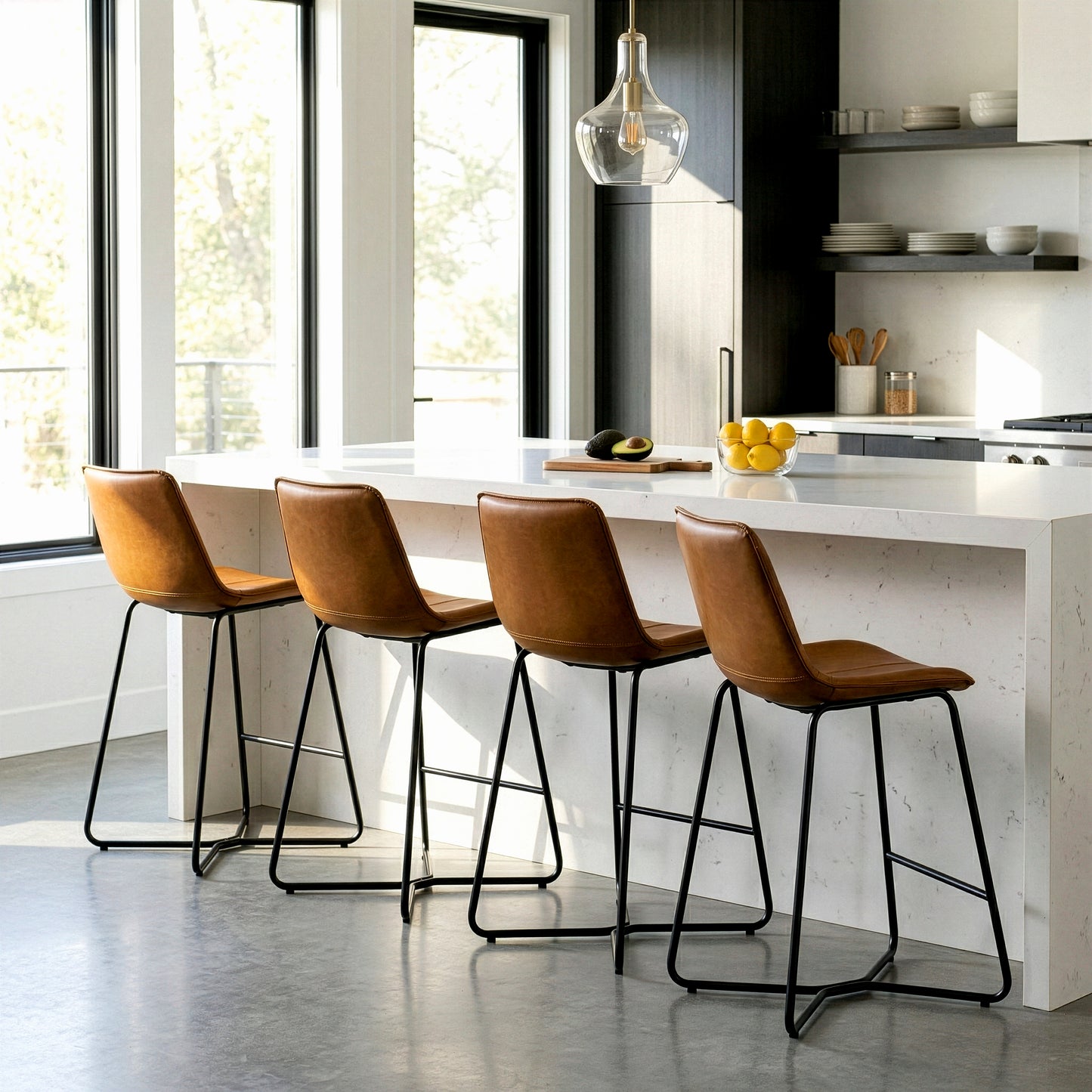 Set of 2 Amery Iron Frame Vintage Cappuccino Faux Leather Counter Stool