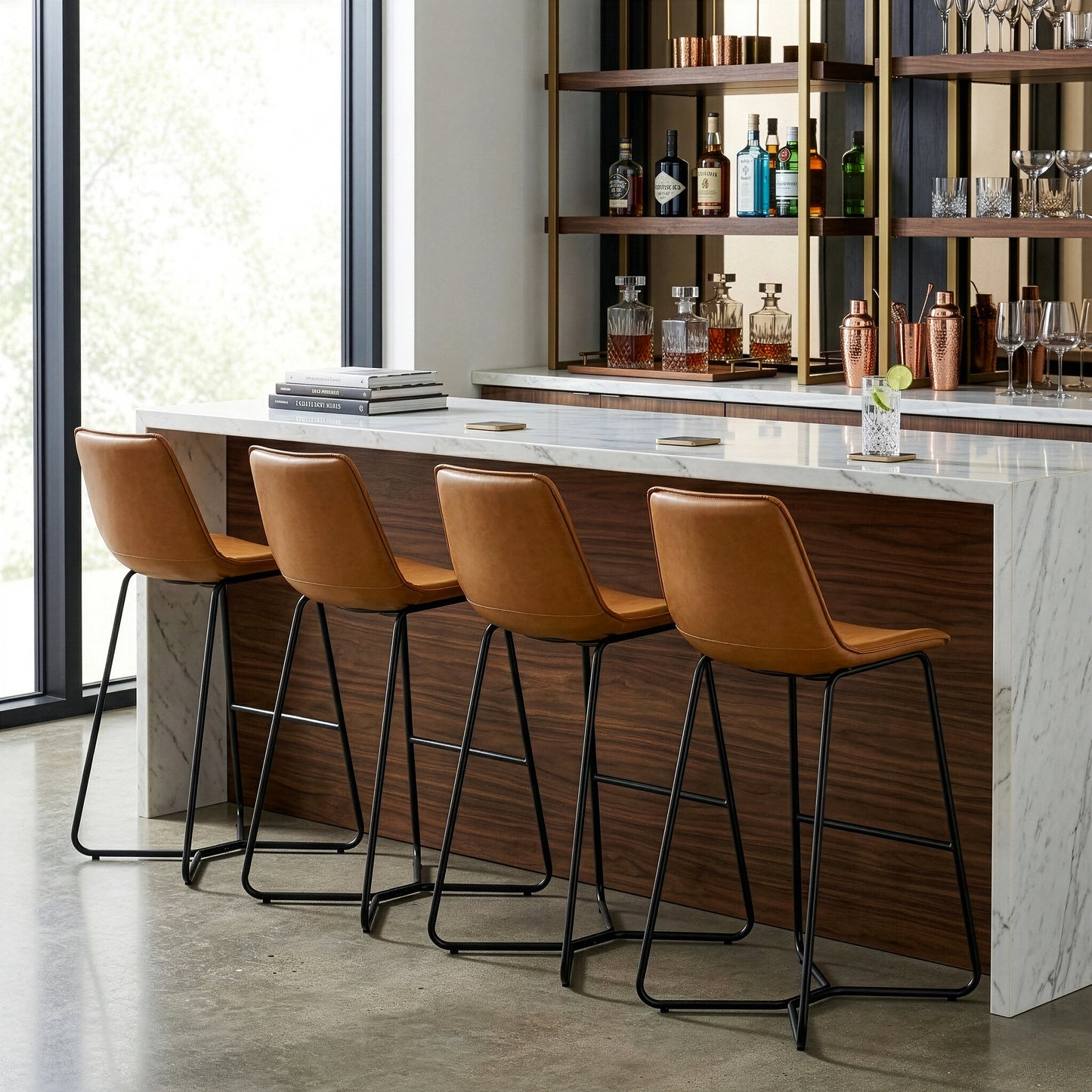 Set of 2 Amery Iron Frame Vintage Cappuccino Faux Leather Bar Stool