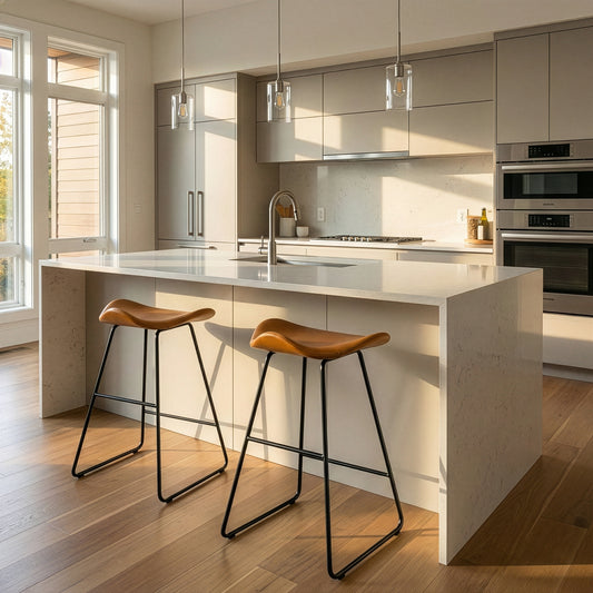 Set of 2 Aoi Brown Faux Leather Backless Counter Stool with Black Metal Legs