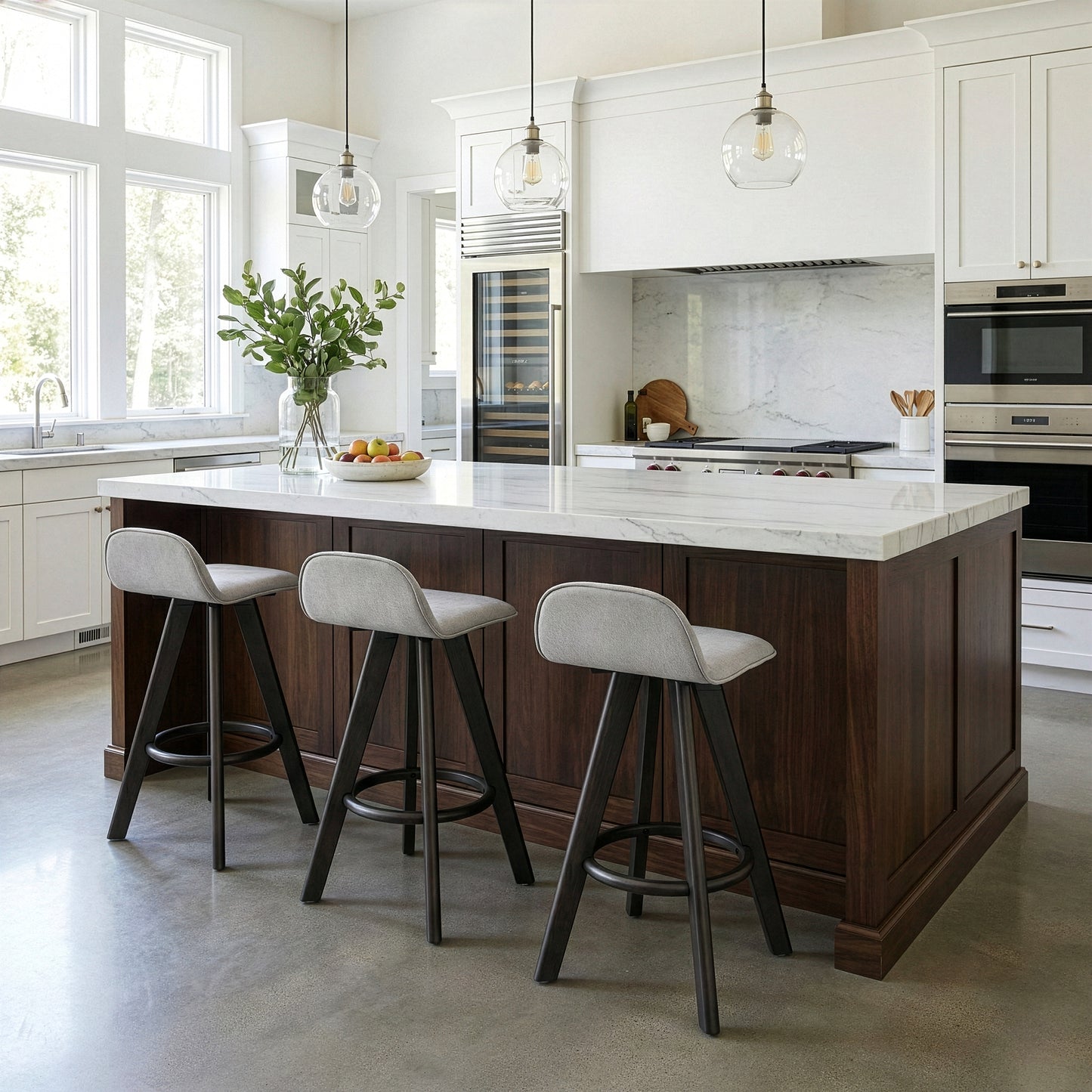 Set of 2 Asta Black Rubberwood Barstool with Low Back Fabric Seat