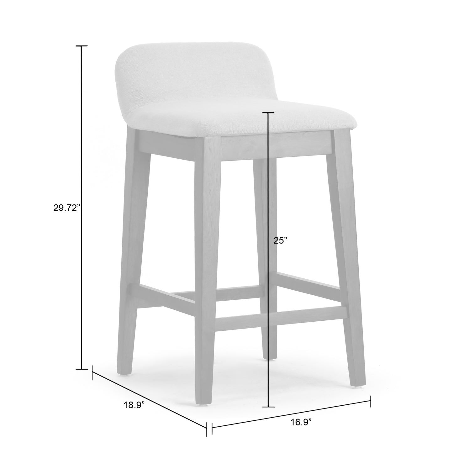 Set of 2 Atia Black Stained Rubberwood Counter Stool with Low Back Fabric Seat