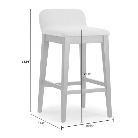 Set of 2 Atia Black Stained Rubberwood Bar Height Barstool with Low Back Fabric Seat