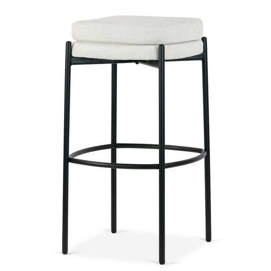 Set of 2 Avril White Boucle Backless Bar Stool with Black Metal Legs