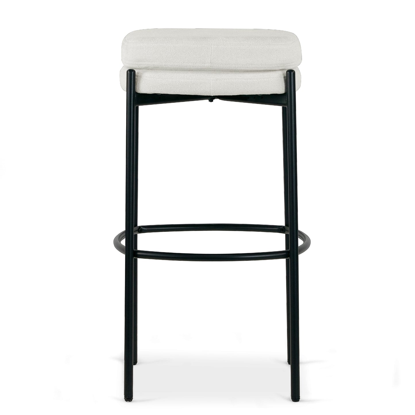 Set of 2 Avril White Boucle Backless Bar Stool with Black Metal Legs