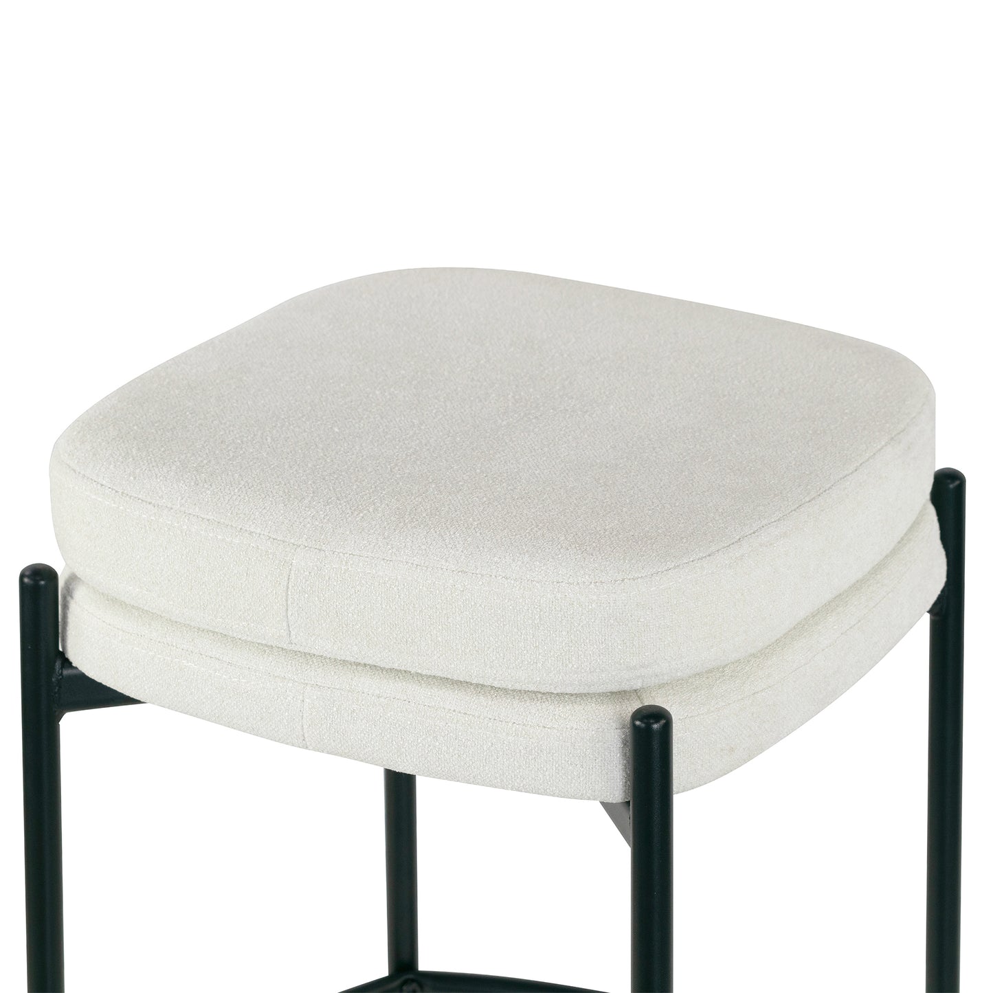 Set of 2 Avril White Boucle Backless Bar Stool with Black Metal Legs
