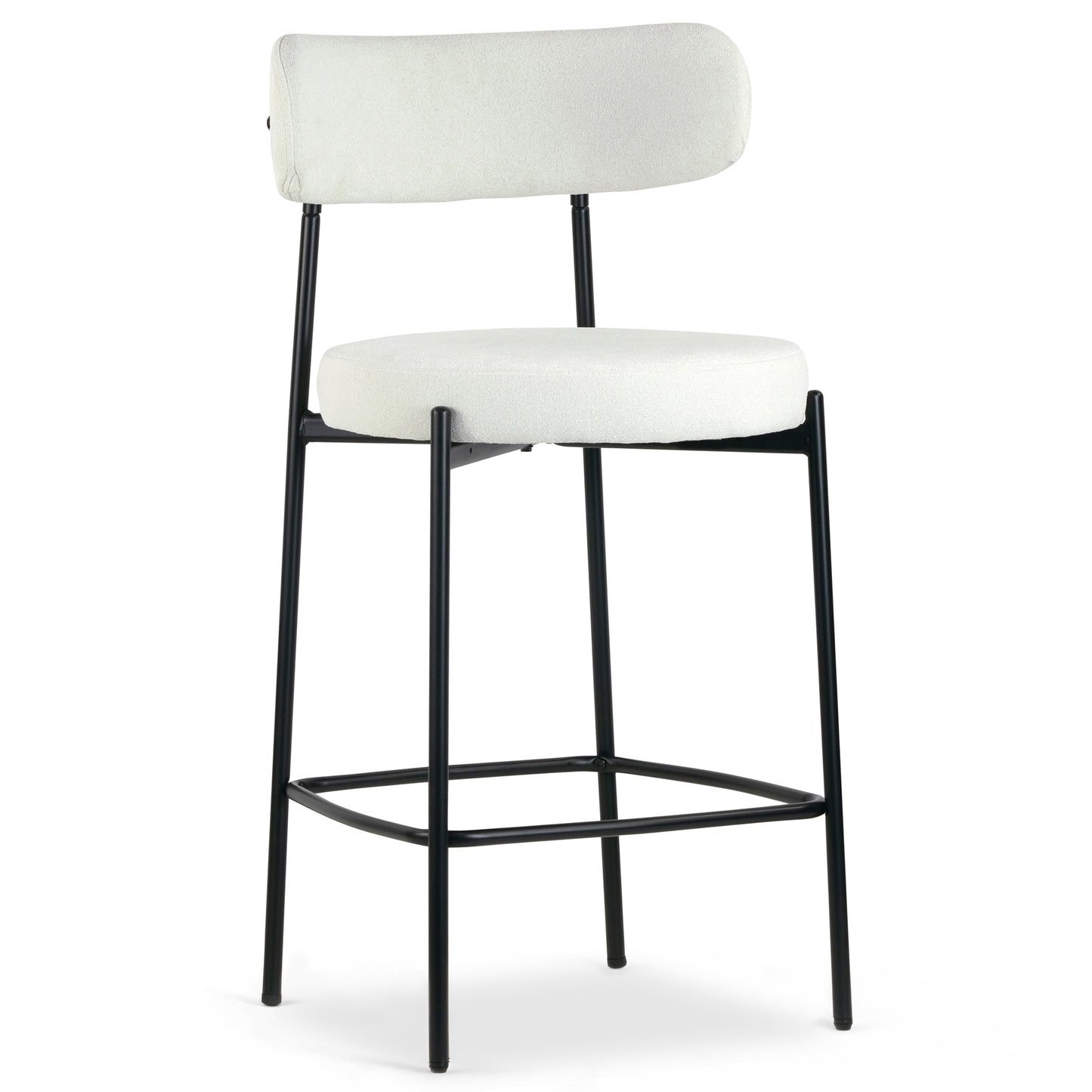 Set of 2 Awen White Boucle Counter Stool with Black Legs
