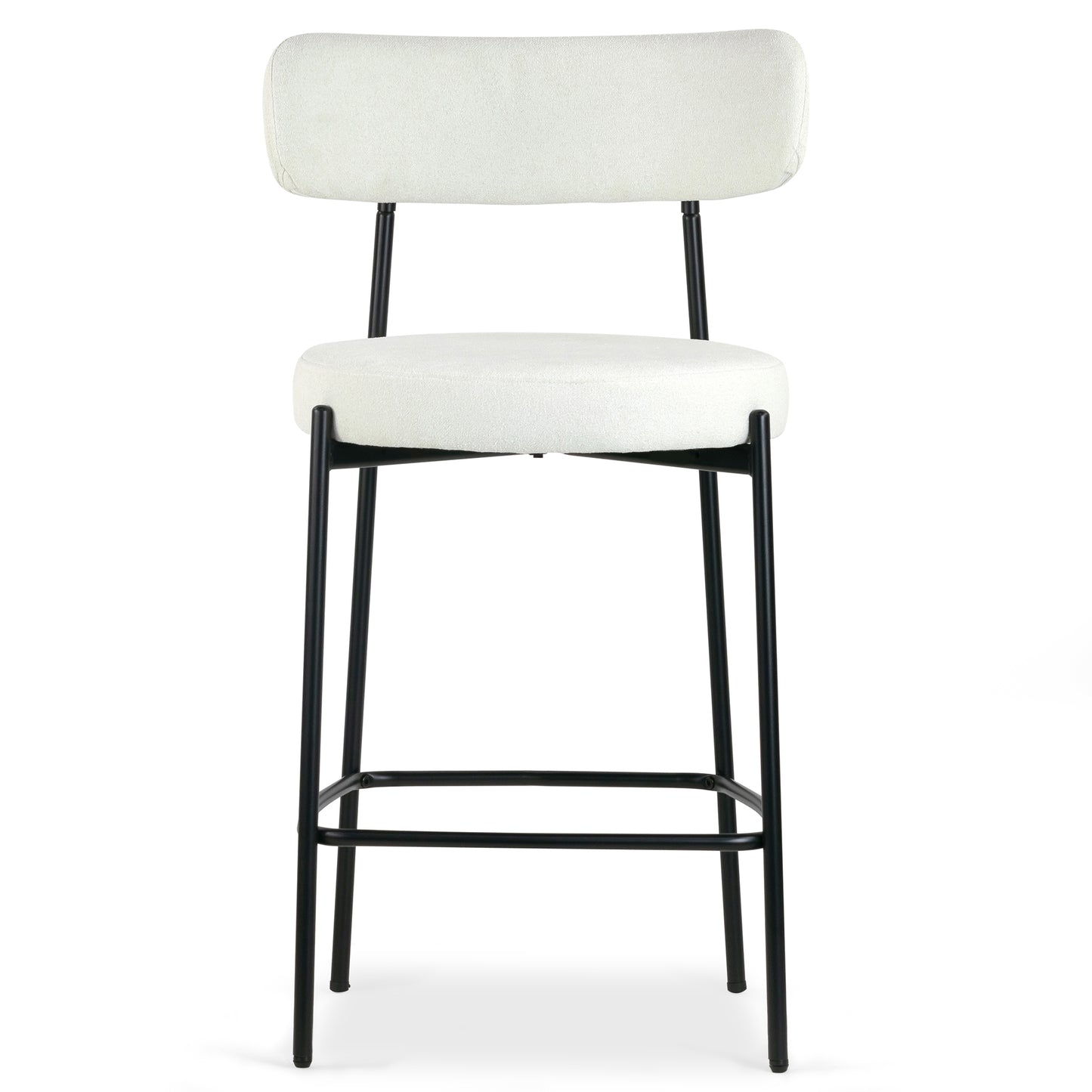 Set of 2 Awen White Boucle Counter Stool with Black Legs