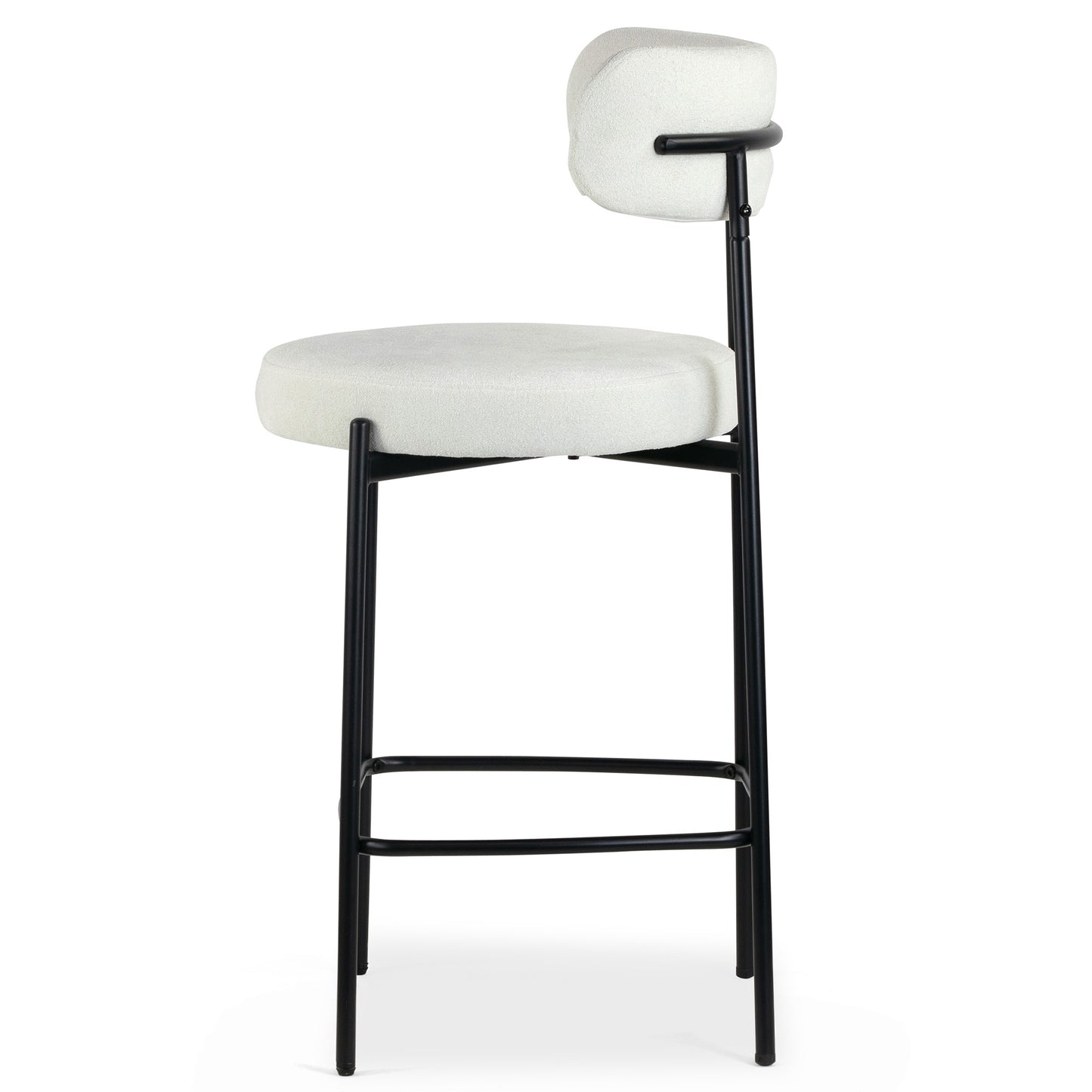 Set of 2 Awen White Boucle Counter Stool with Black Legs