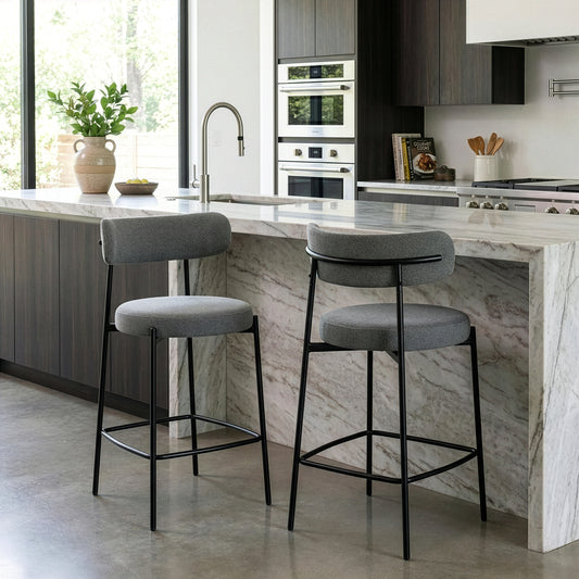 Set of 2 Awen Gray Boucle Counter Stool with Black Legs