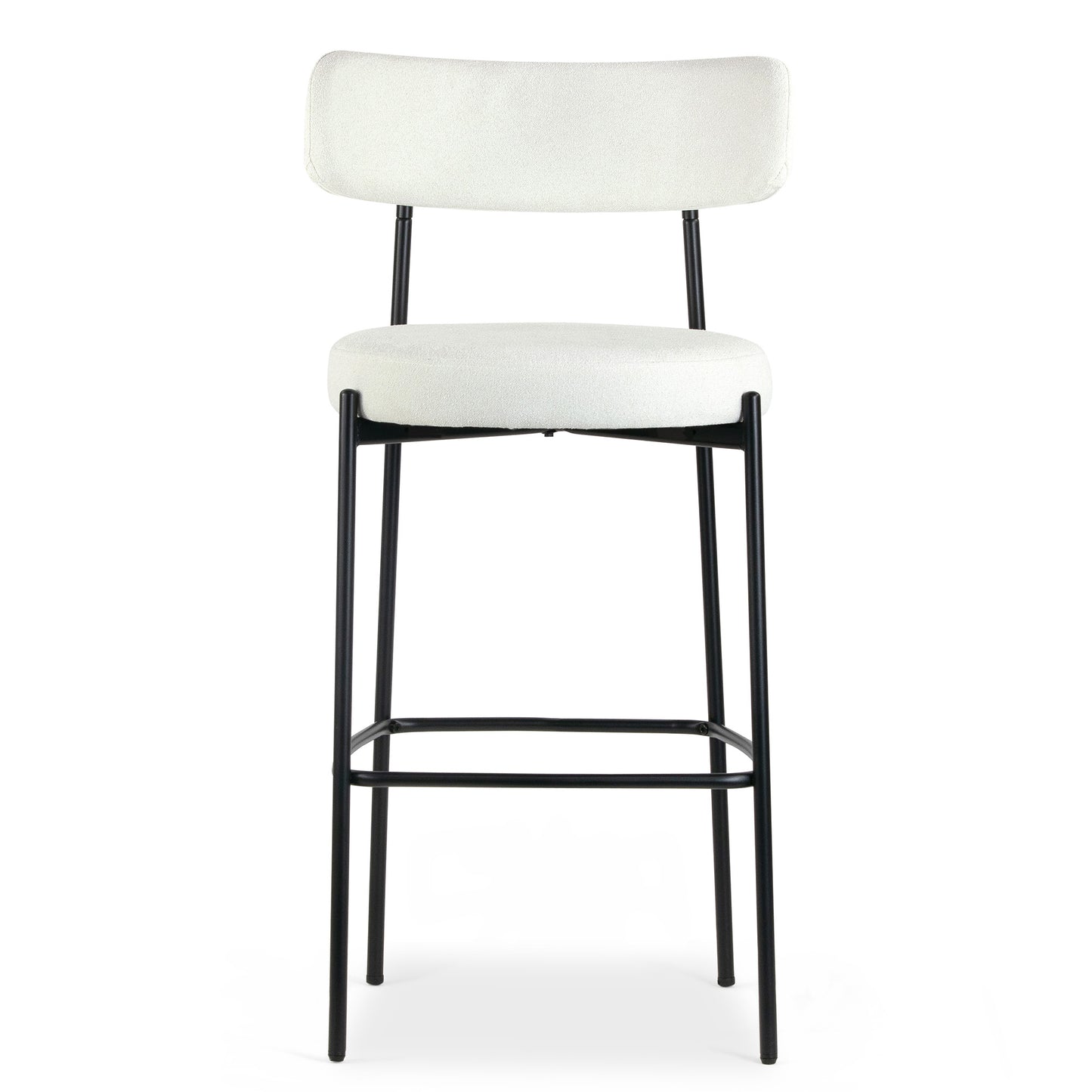 Set of 2 Awen White Boucle Bar Stool with Black Legs