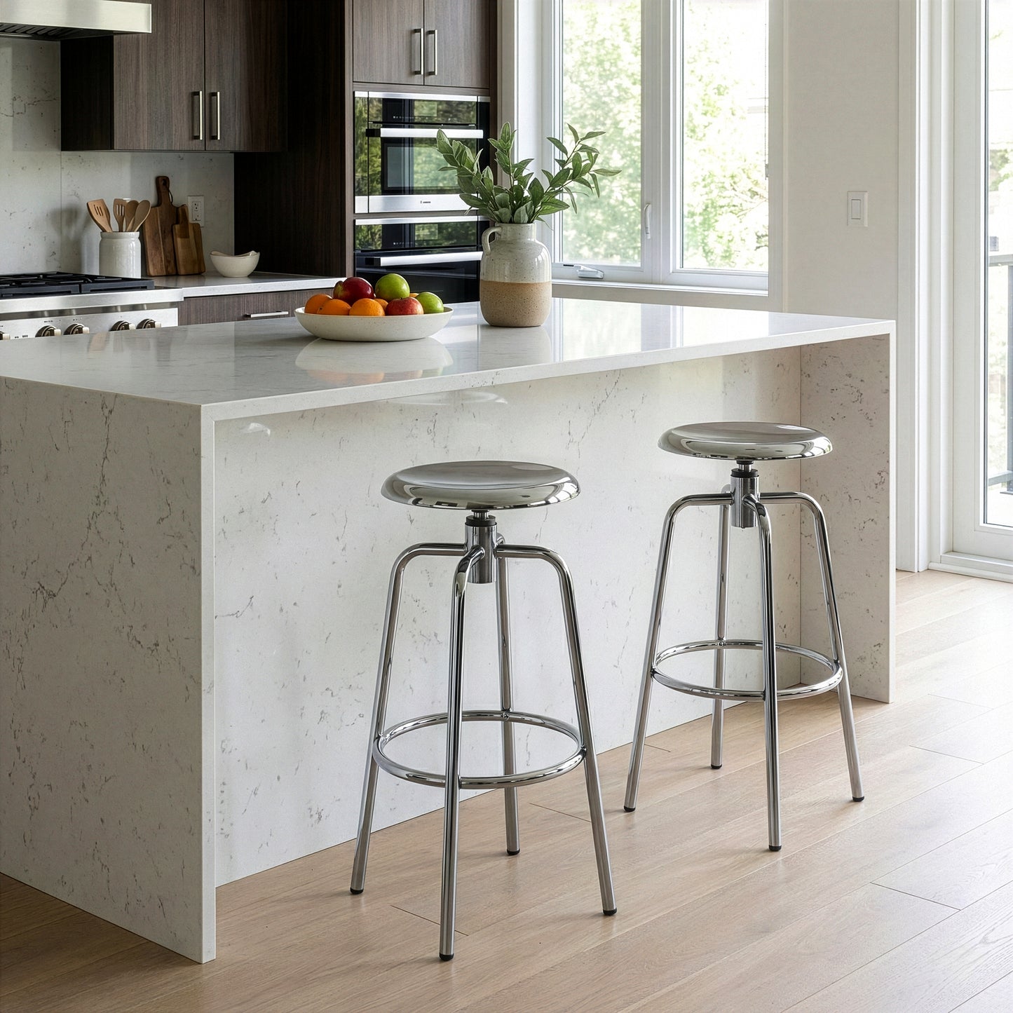 Set of 2 Ayala Silver Chrome Counter Stool