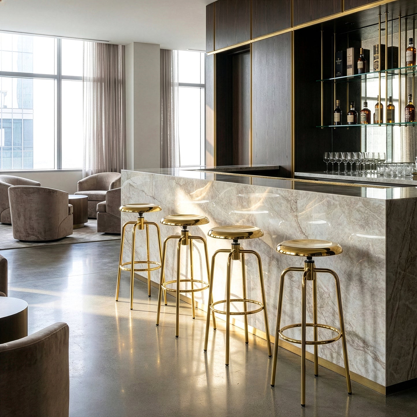 Set of 2 Ayala Gold Chrome Bar Stool